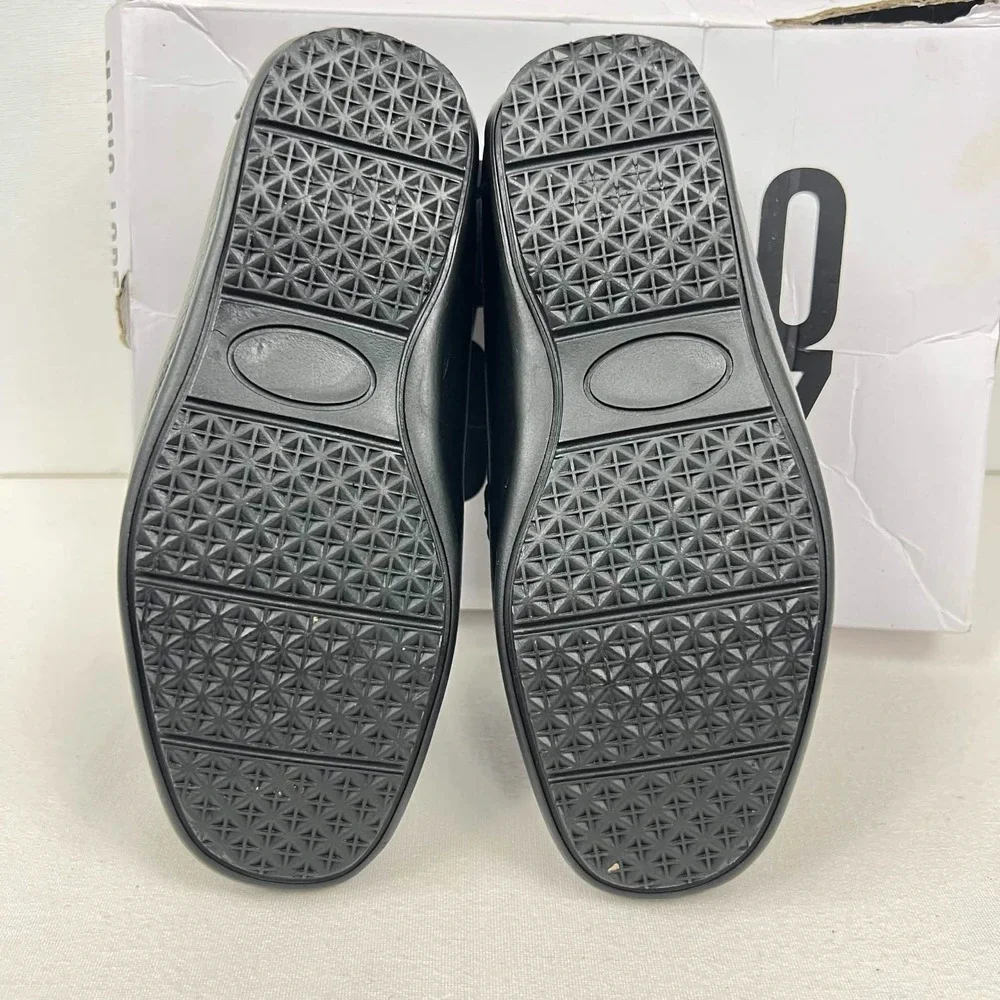 EUC Mario Lopez Hogan Black Loafers Shoes Metal ML Logo Memory Foam Boys 12M
